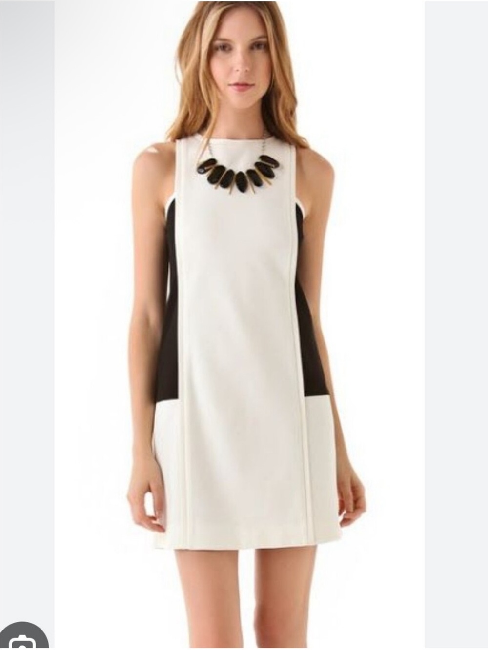 Tibi Black & Ivory Stretch Mod Shift Dress Size Small